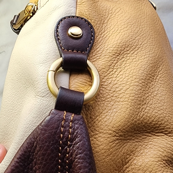 B Makowsky Cream/Brown/Caramel Smooth Leather Large Tote Shoulder Bag EUC - Picture 14 of 17